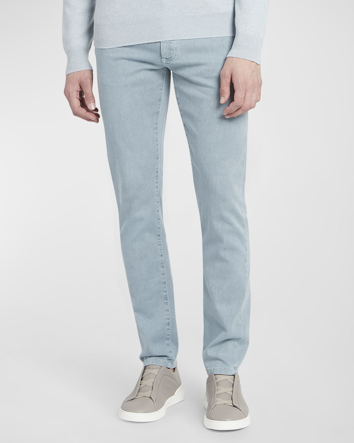 Shop Zegna Men's Cotton-stretch 5-pocket Pants In Light Blue