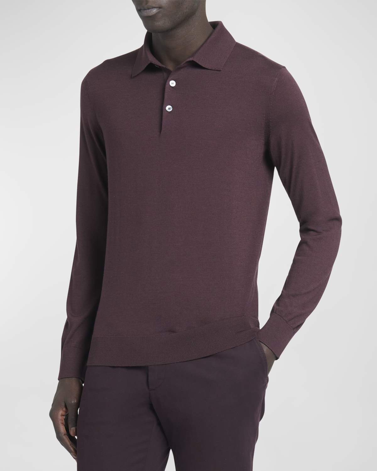 Zegna Men's Cashmere-silk Polo Sweater In Dark Purple Solid