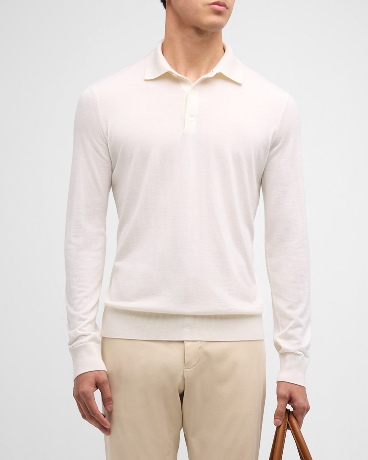 Zegna Men's Cashmere-silk Polo Sweater In Blue Solid