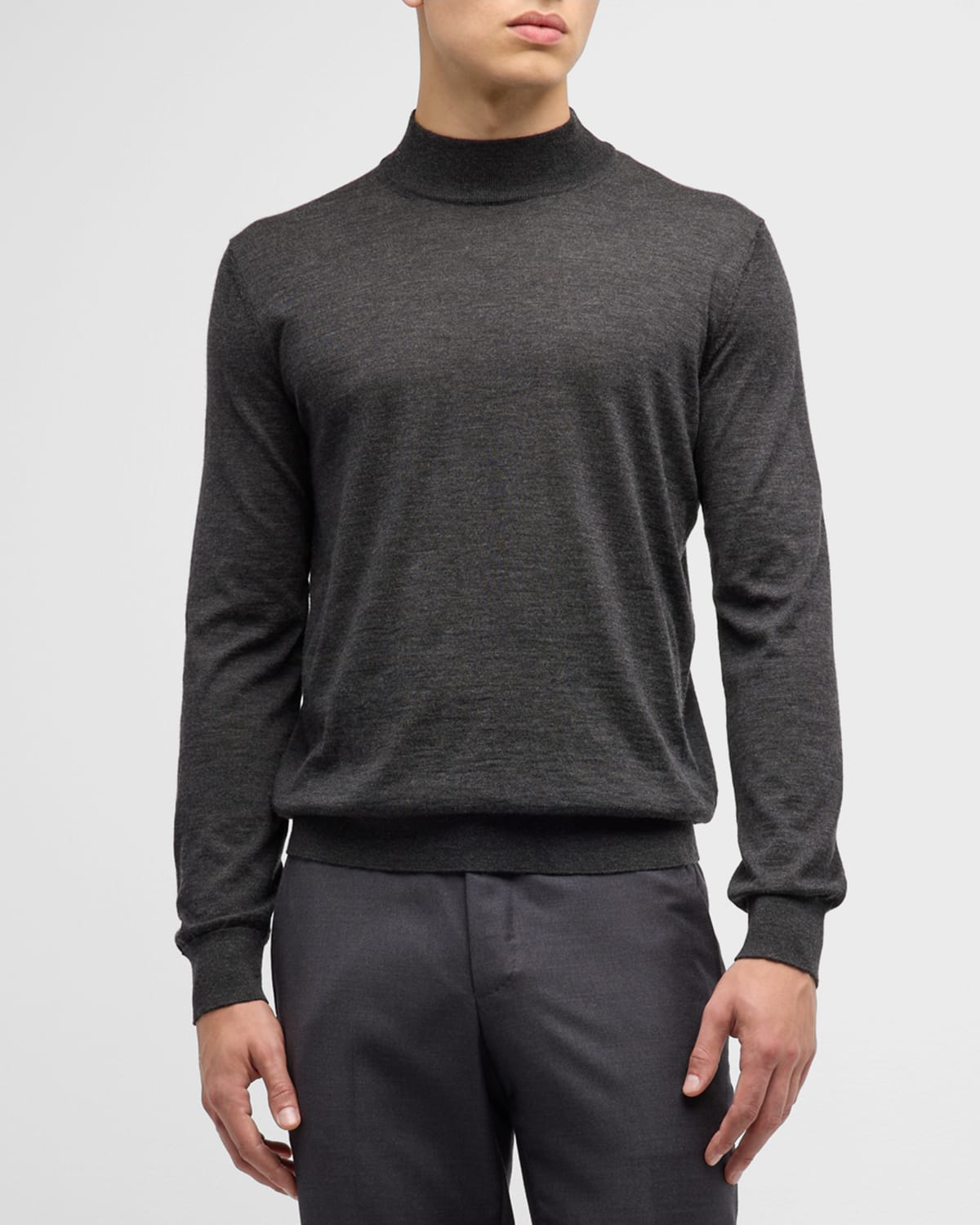 Zegna Men's Cashmere-silk Mock Neck Sweater In Dark Gray Solid
