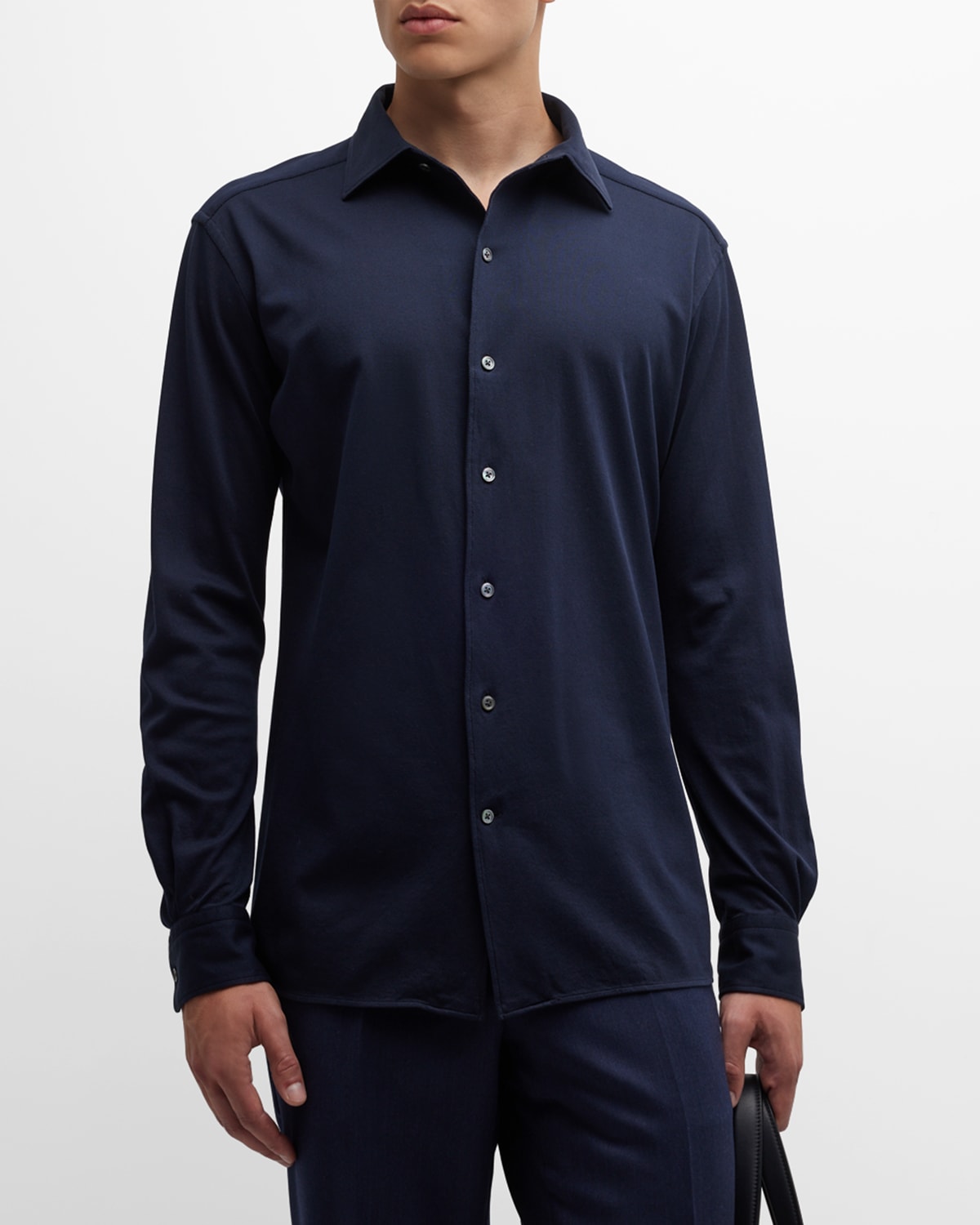 Zegna Men's Cashmere Jersey Sport Shirt In Dark Blue