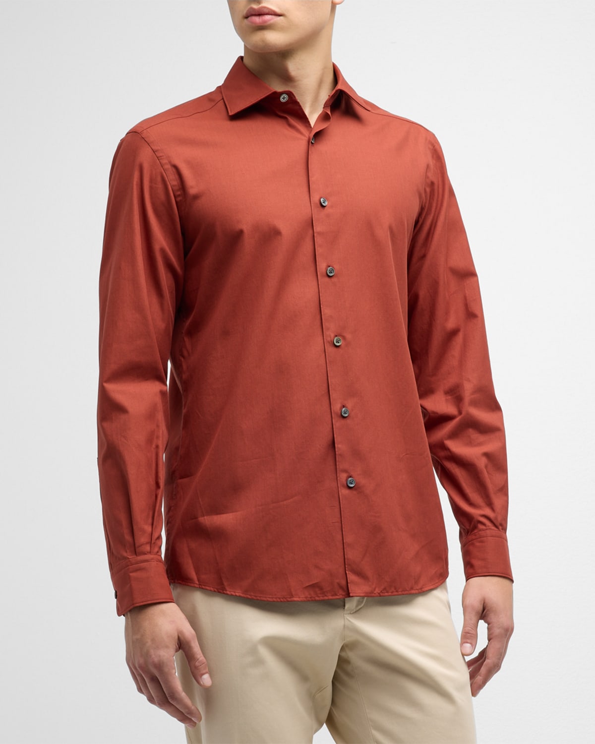 Zegna Men's Premium Cotton Sport Shirt In Dark Orange Solid
