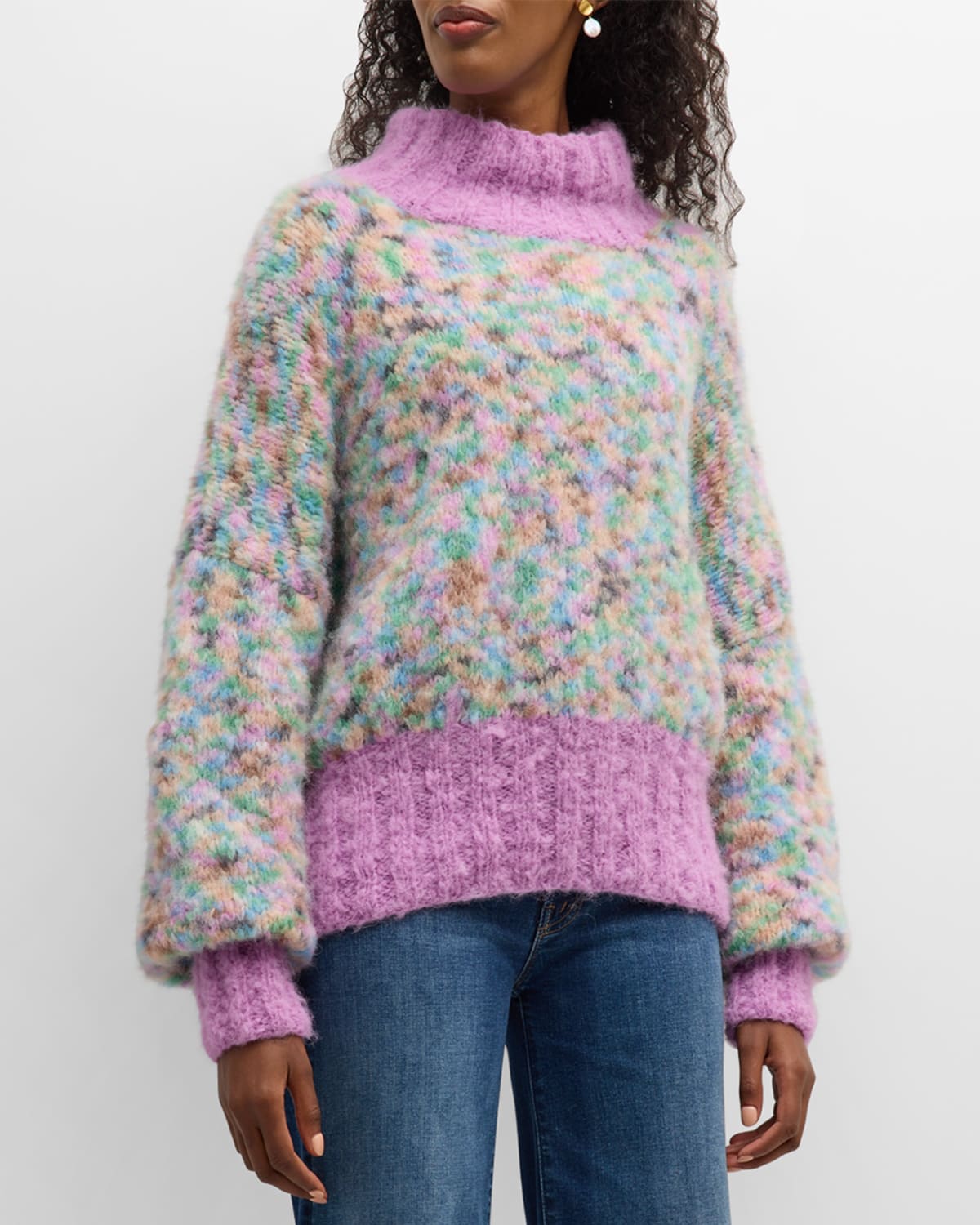 Oversized Mottled Turtleneck Sweater