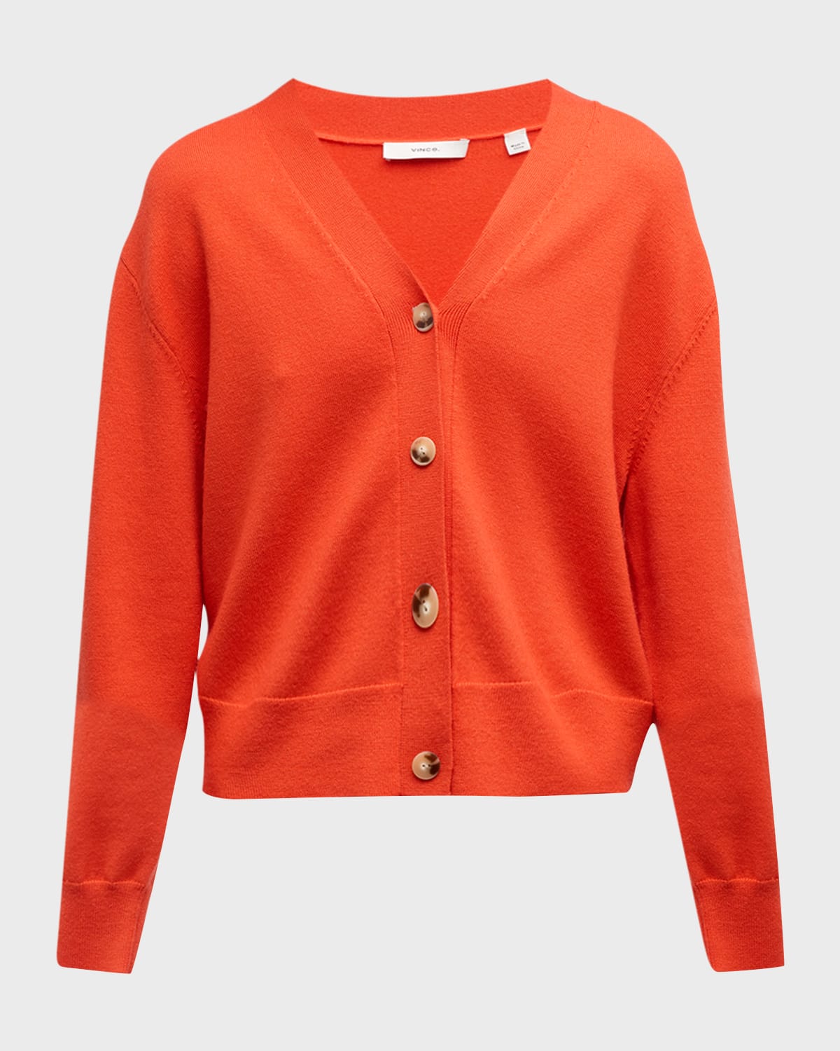 Shop Vince Wool Cashmere Button-front Cardigan In Vermillion