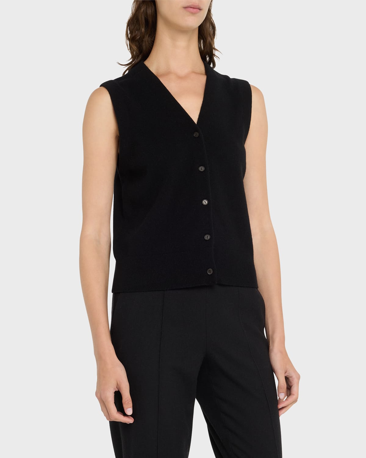 Vince Shrunken Wool Knit Button-front Sweater Vest In Black