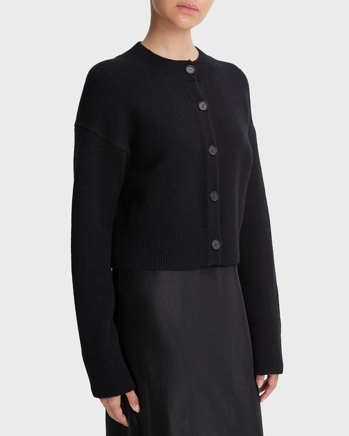 Vince Cropped Stretch Wool Button Cardigan In Black