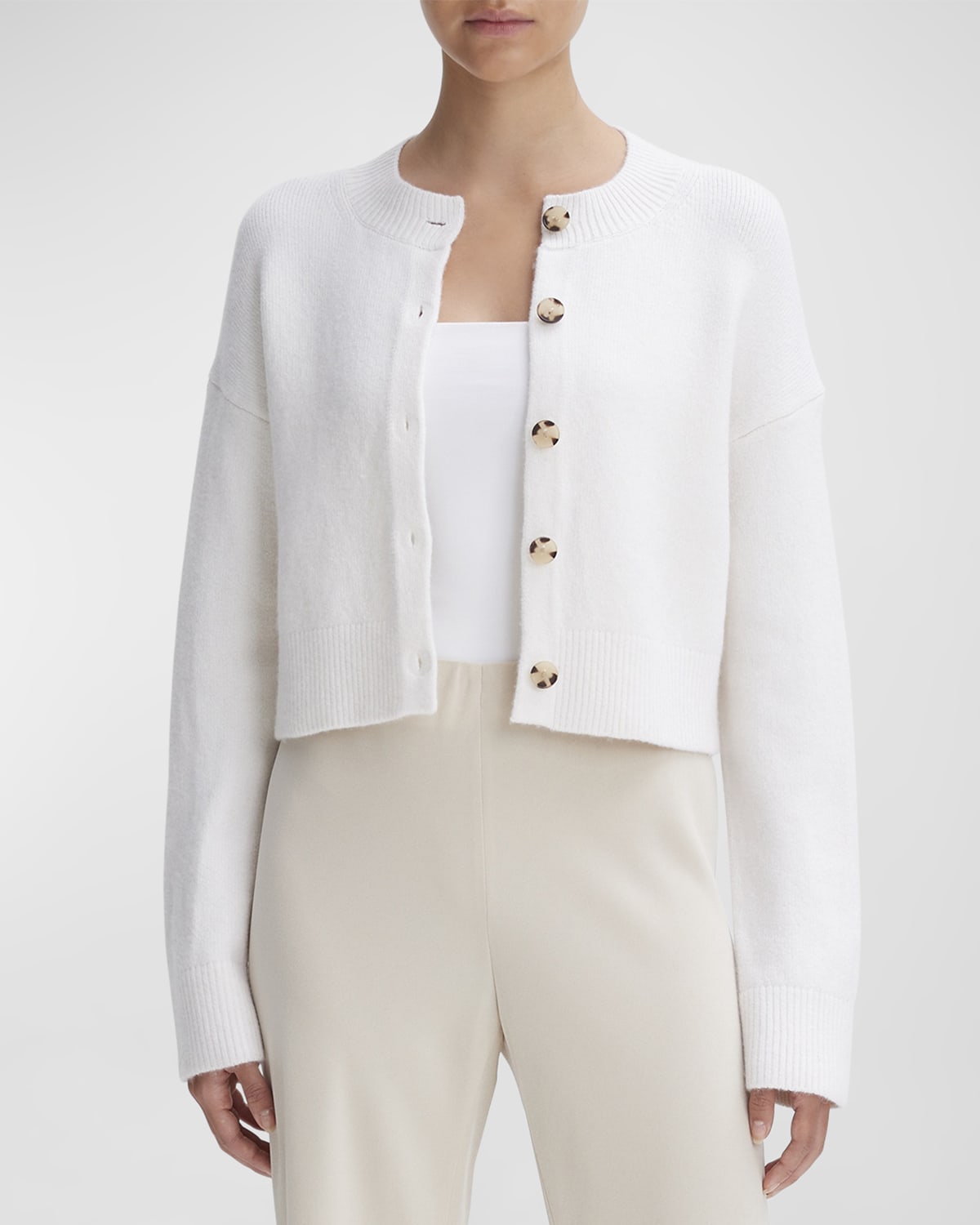 Vince Cropped Stretch Wool Button Cardigan In Off White
