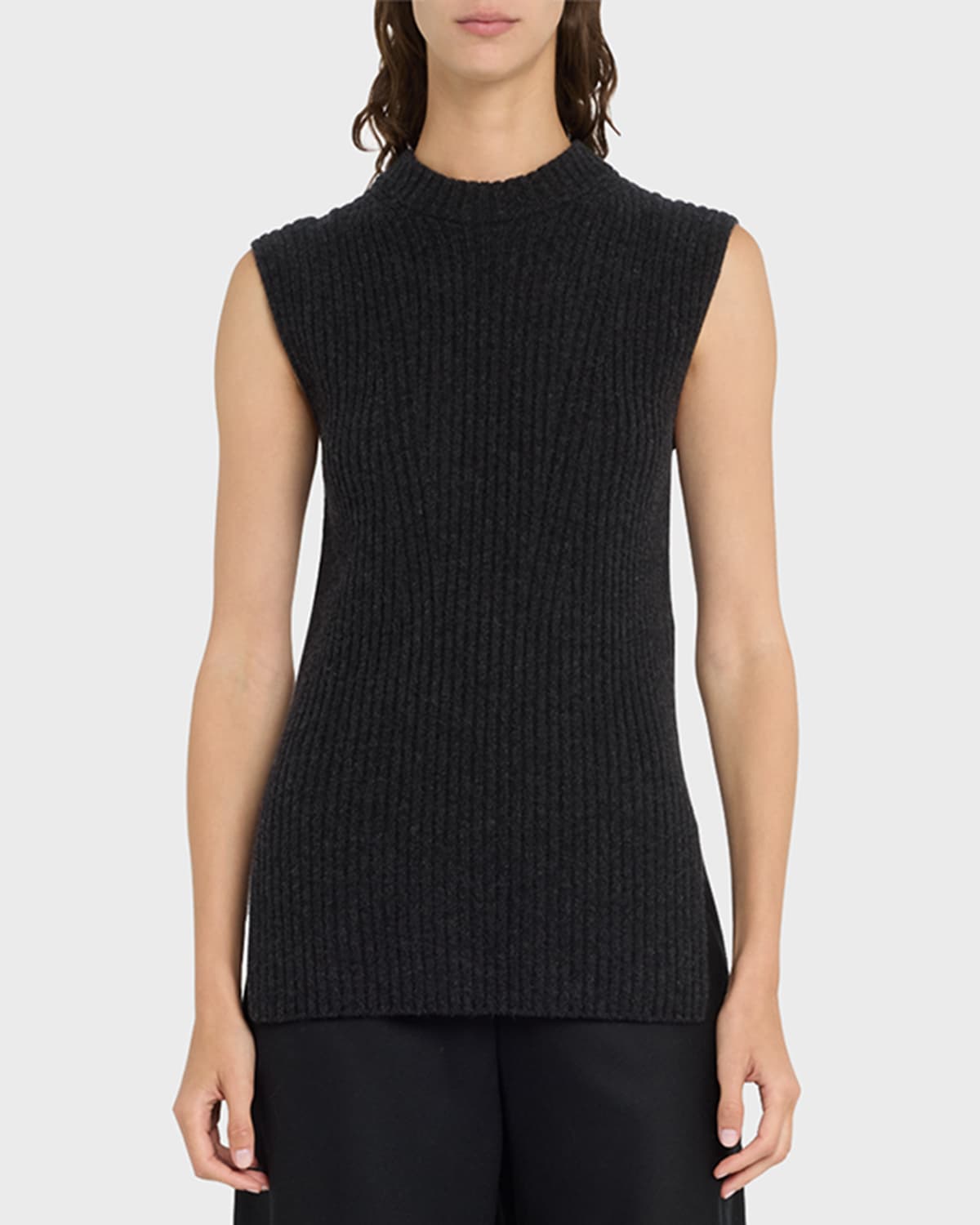 Shop Vince Ribbed Cashmere And Wool Sleeveless Tunic Sweater In H Charcoal