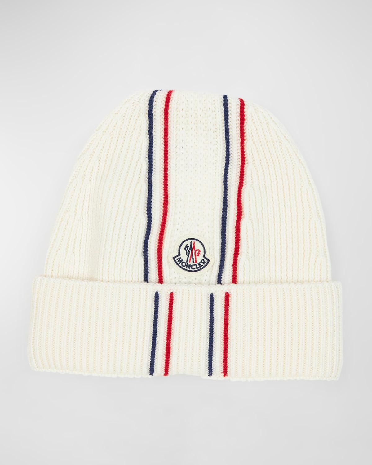Moncler Men's Ribbed Beanie With Tipping In Natural