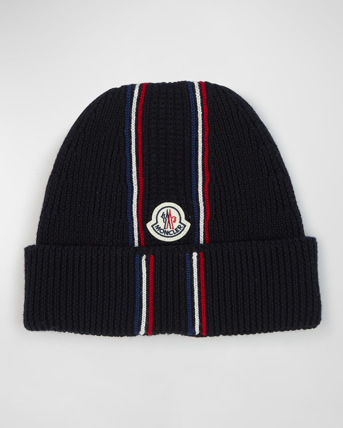 Moncler Men's Ribbed Beanie With Tipping In Navy