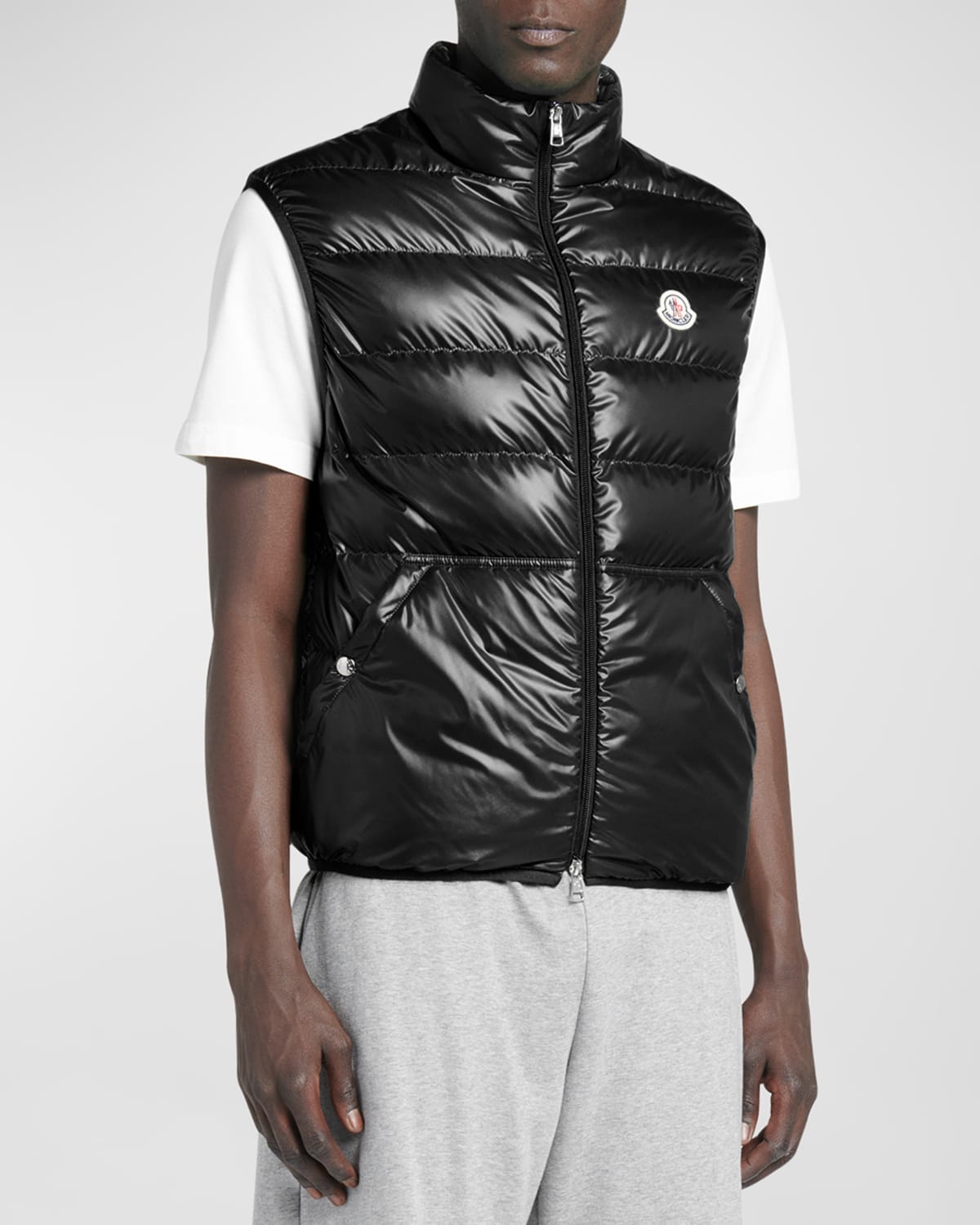 Shop Moncler Men's Aube Down Nylon Zip Vest In Black