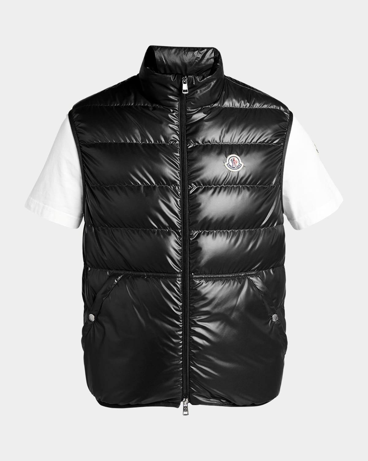 Shop Moncler Men's Aube Down Nylon Zip Vest In Black