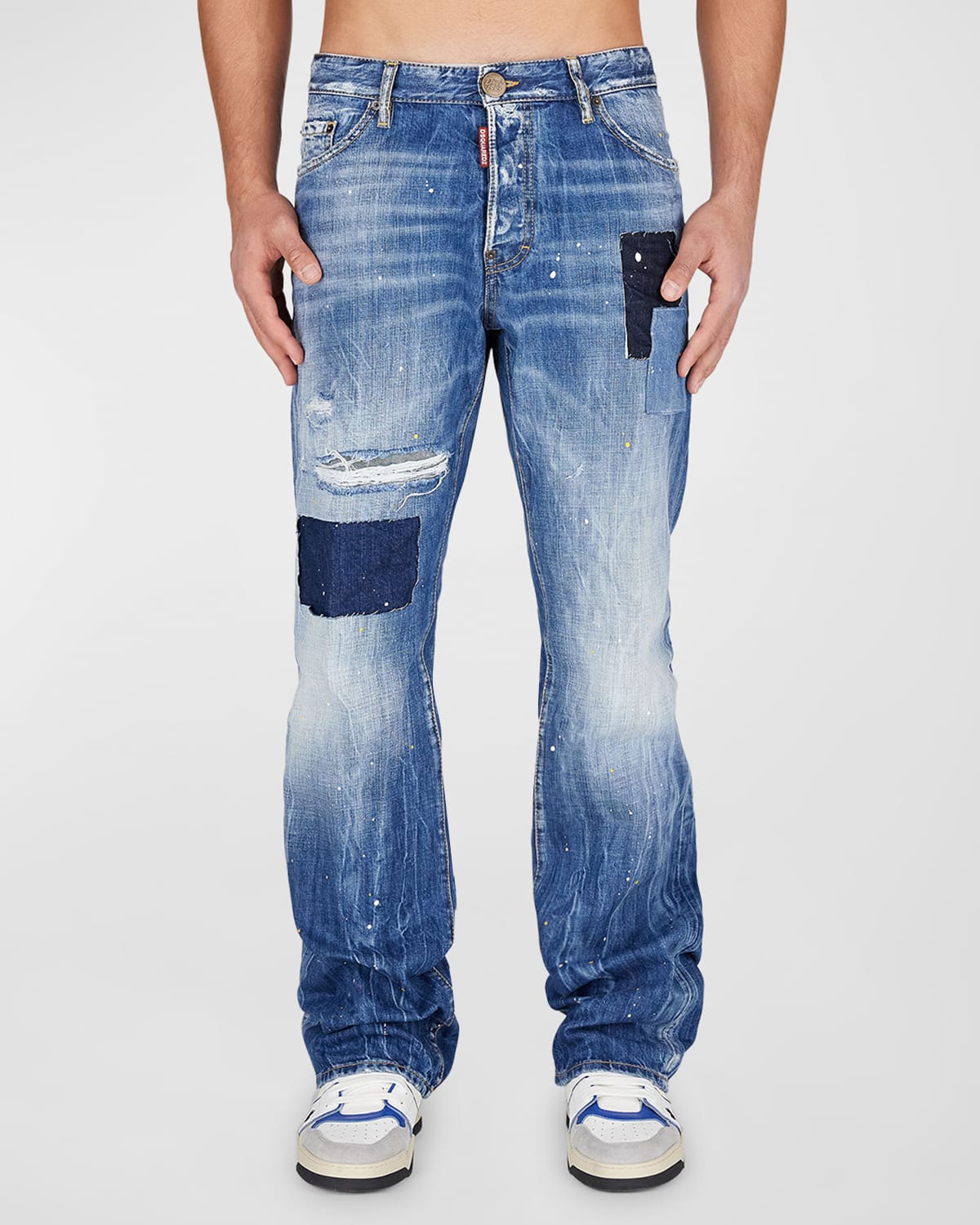Dsquared2 Ripped Effect Denim Jeans With Paint Stains In Blue