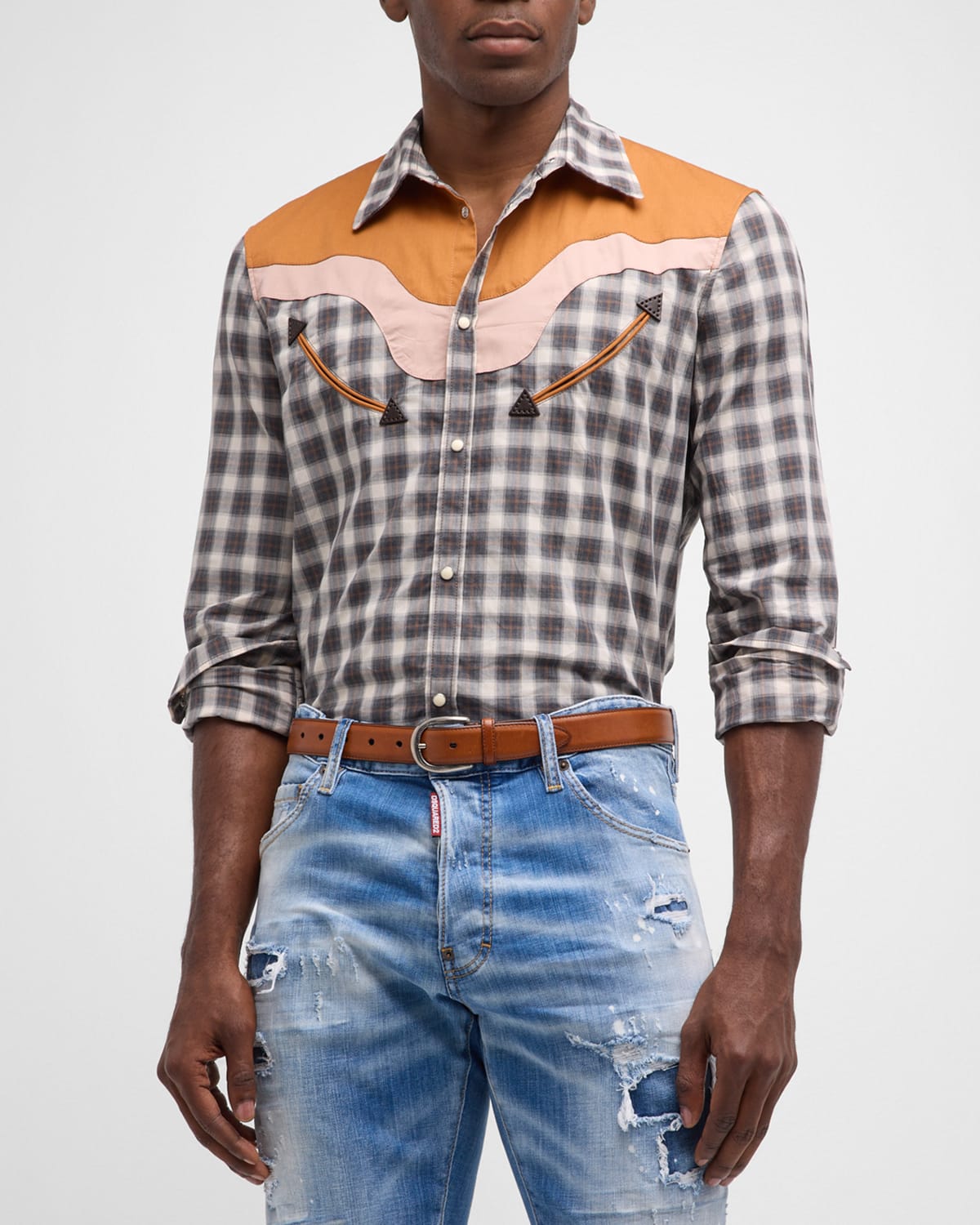 Shop Dsquared2 Men's Check Western Shirt In Grey Combo