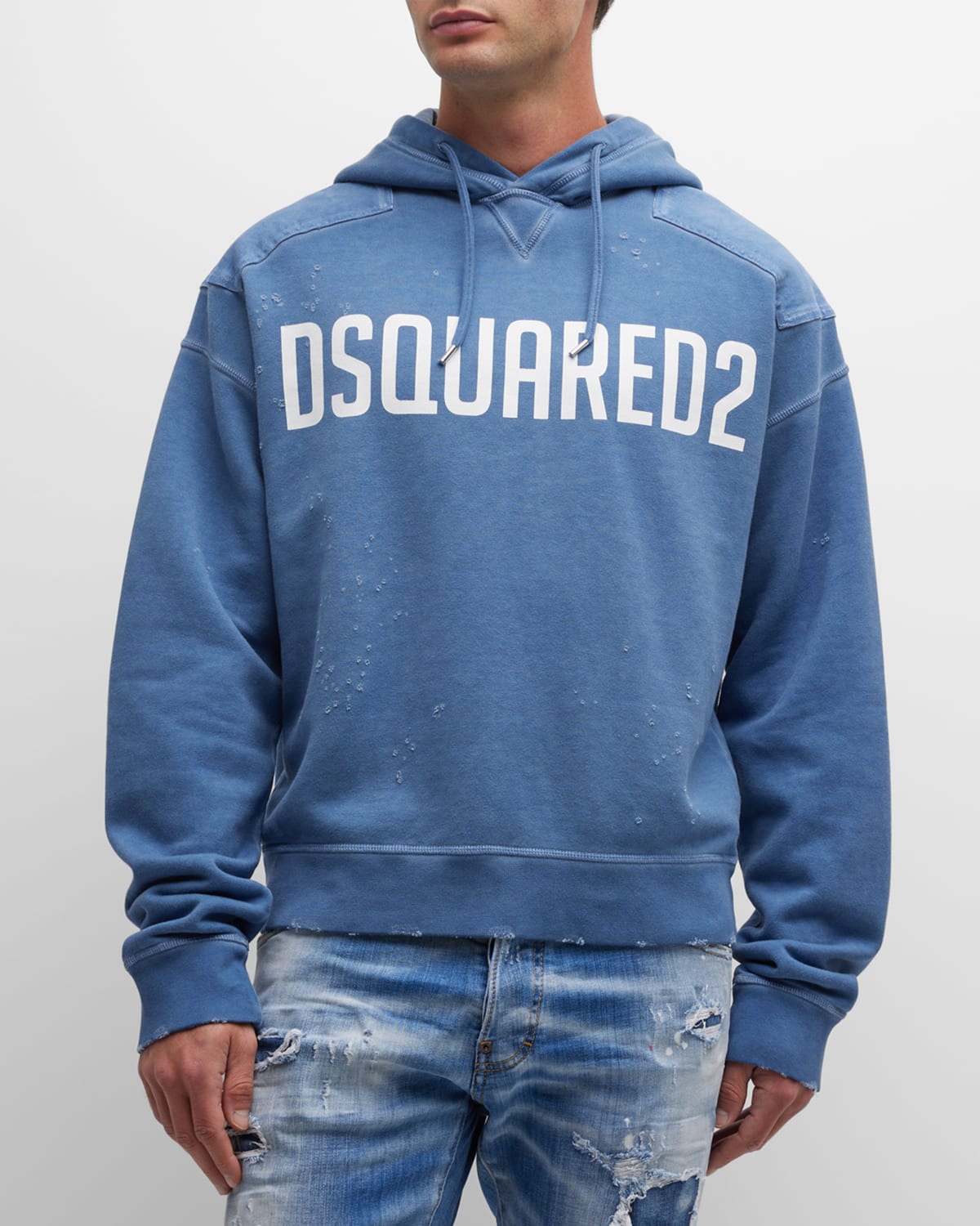 Shop Dsquared2 Men's Distressed Logo Hoodie In Smoke/grey