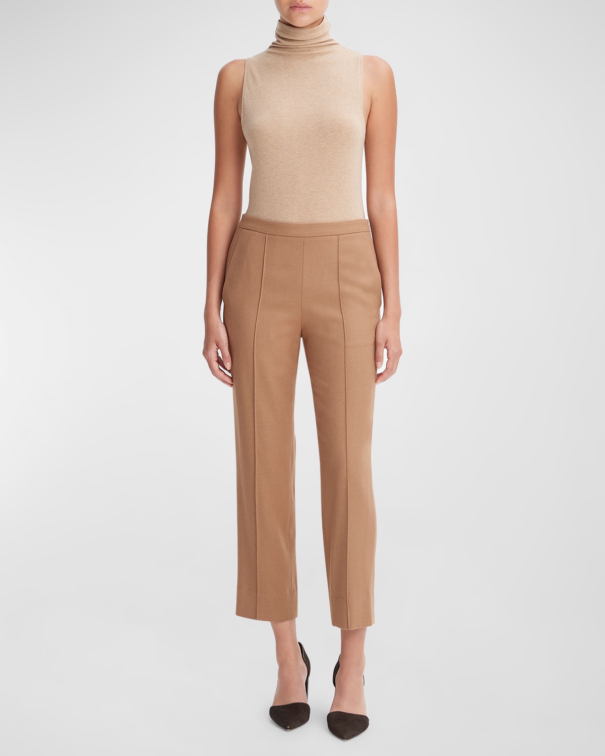 VINCE BRUSHED WOOL MID-RISE STRAIGHT-LEG PULL-ON PANTS