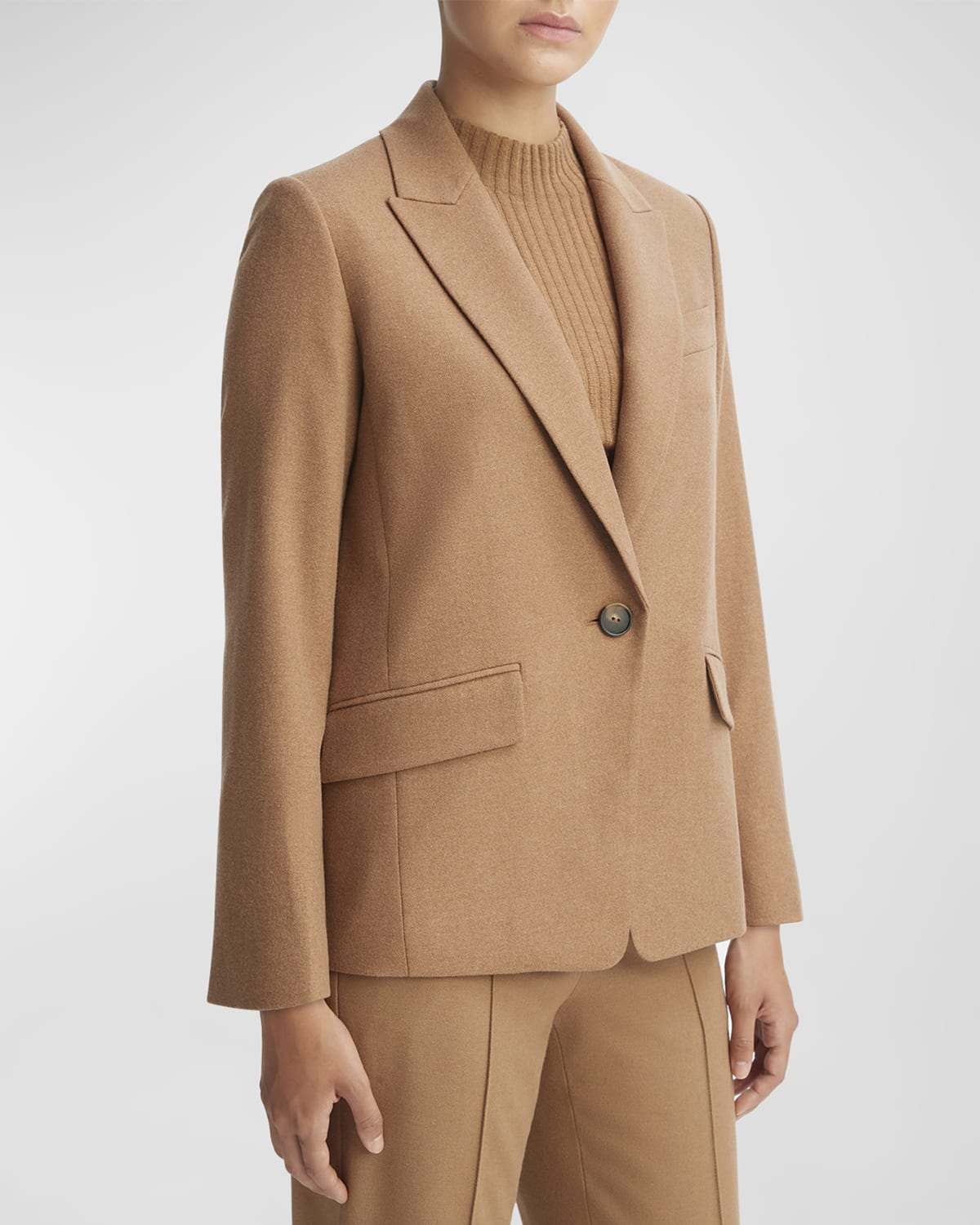 Shop Vince Wool-blend Single-breasted Blazer In Dk Beech