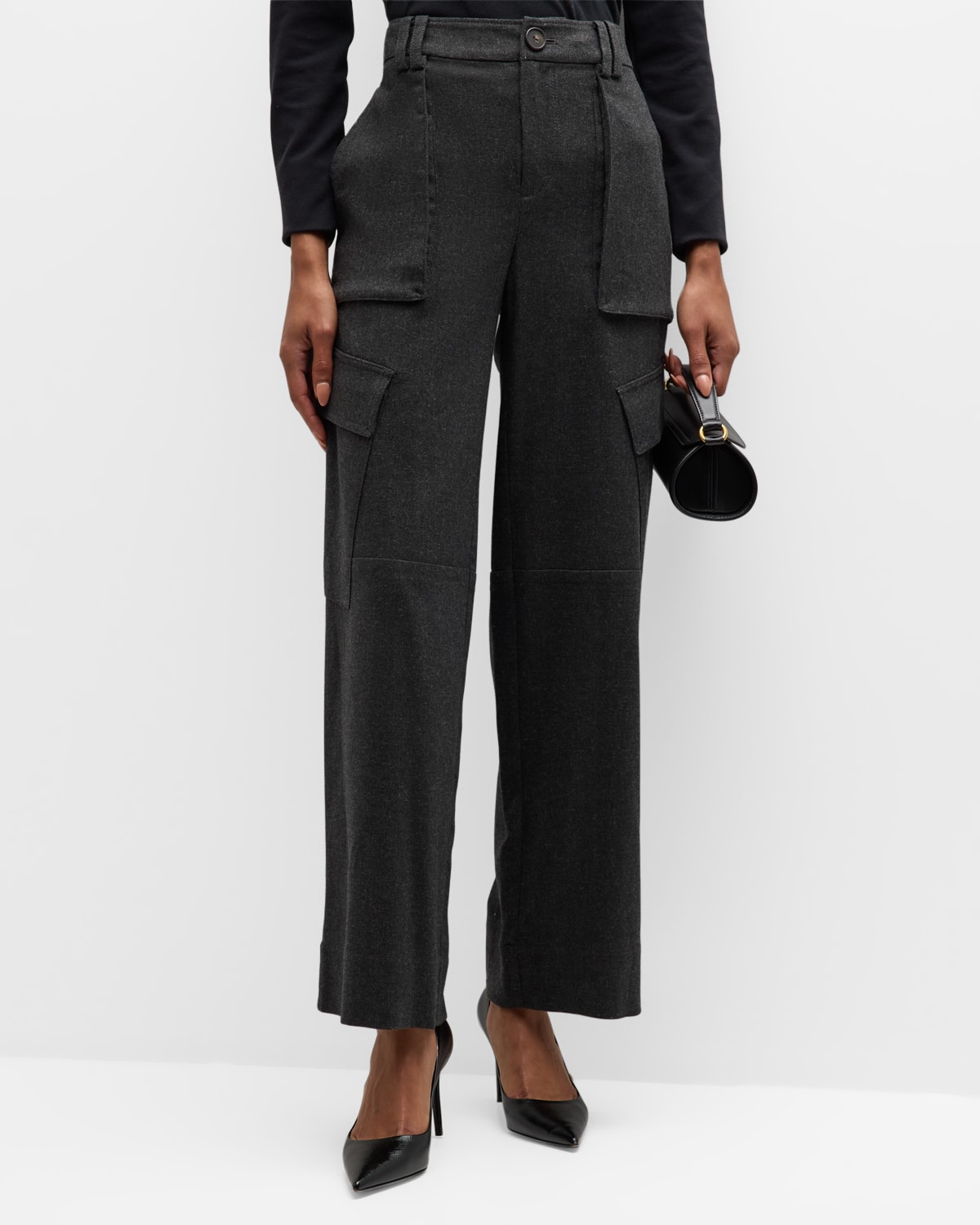 Vince Mid Rise Fluid Cargo Trousers In H Charcoal