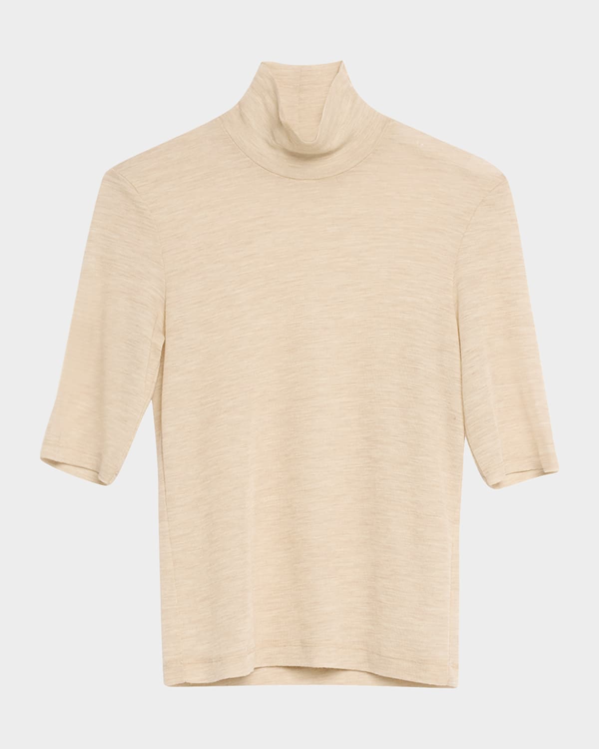 Vince Merino Wool Elbow-sleeve Turtleneck T-shirt In H Sesame