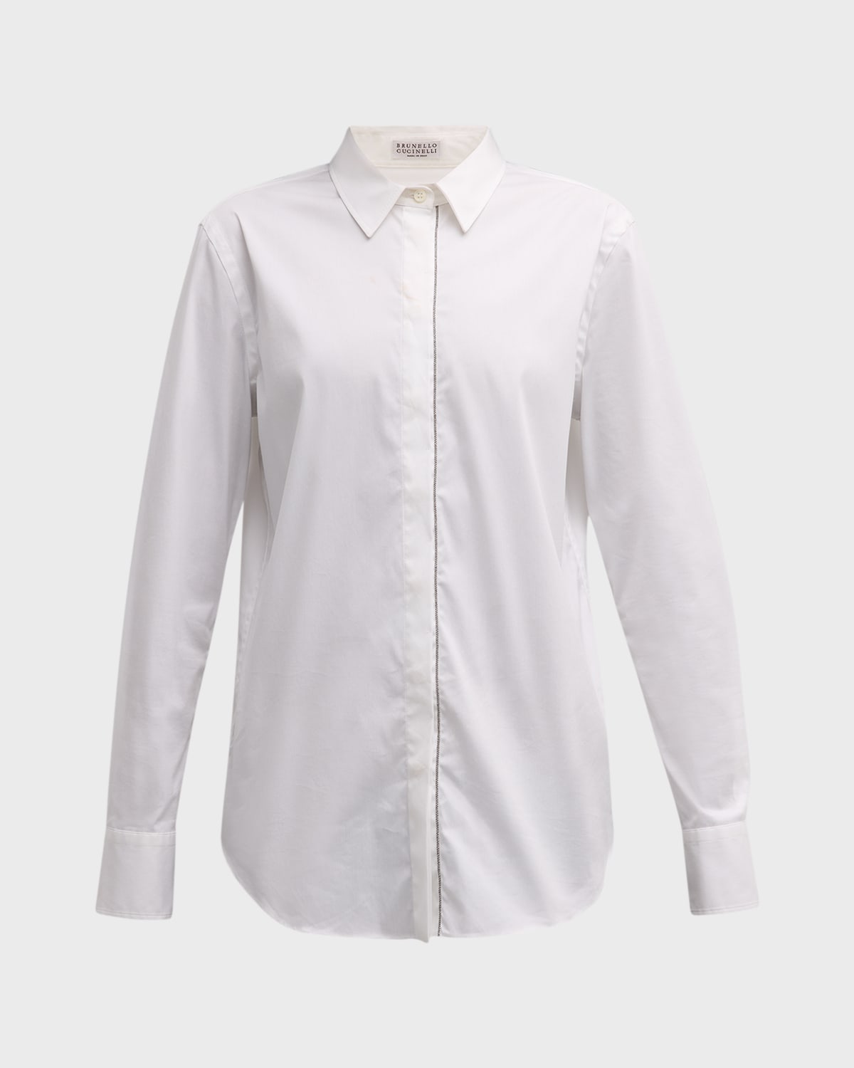 Brunello Cucinelli Bead-embellished Cotton-blend Poplin Shirt In C159 Bianco