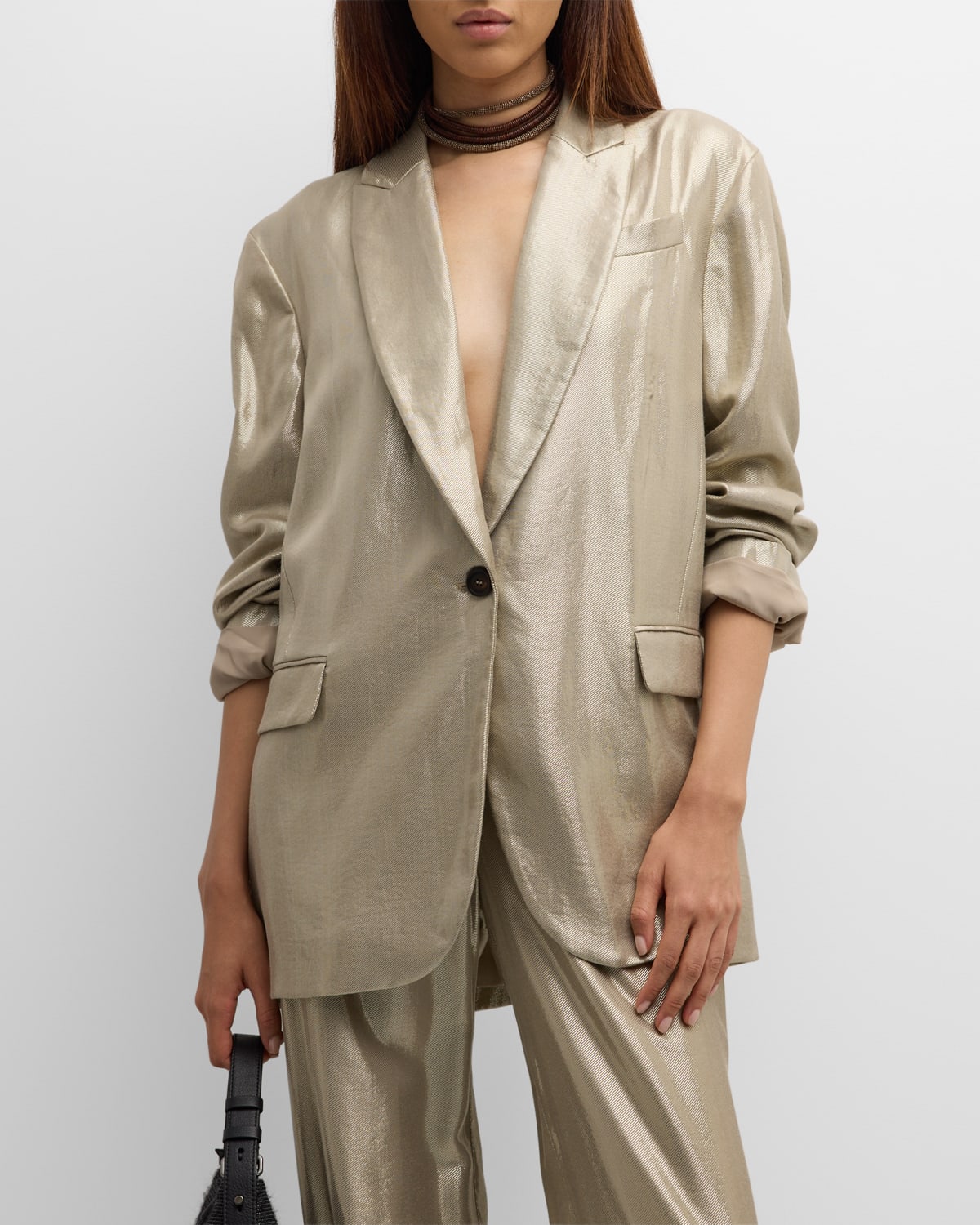 Brunello Cucinelli Metallic Single-breasted Blazer In C3529 Gold