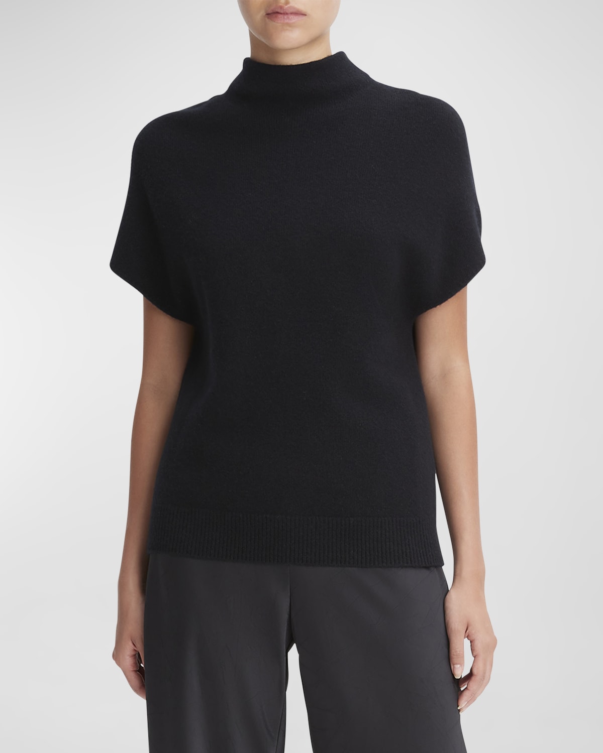 Shop Vince Wool And Cashmere Short-sleeve Mock-neck Sweater In Black