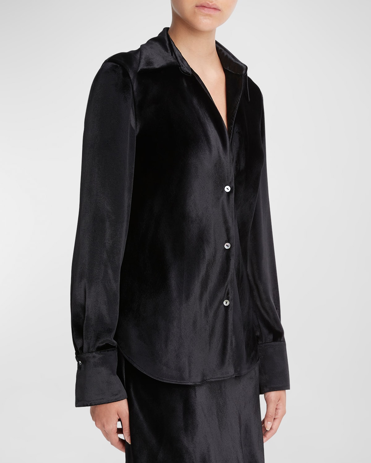 Shop Vince Bias-cut Long-sleeve Silk-blend Shirt In Black