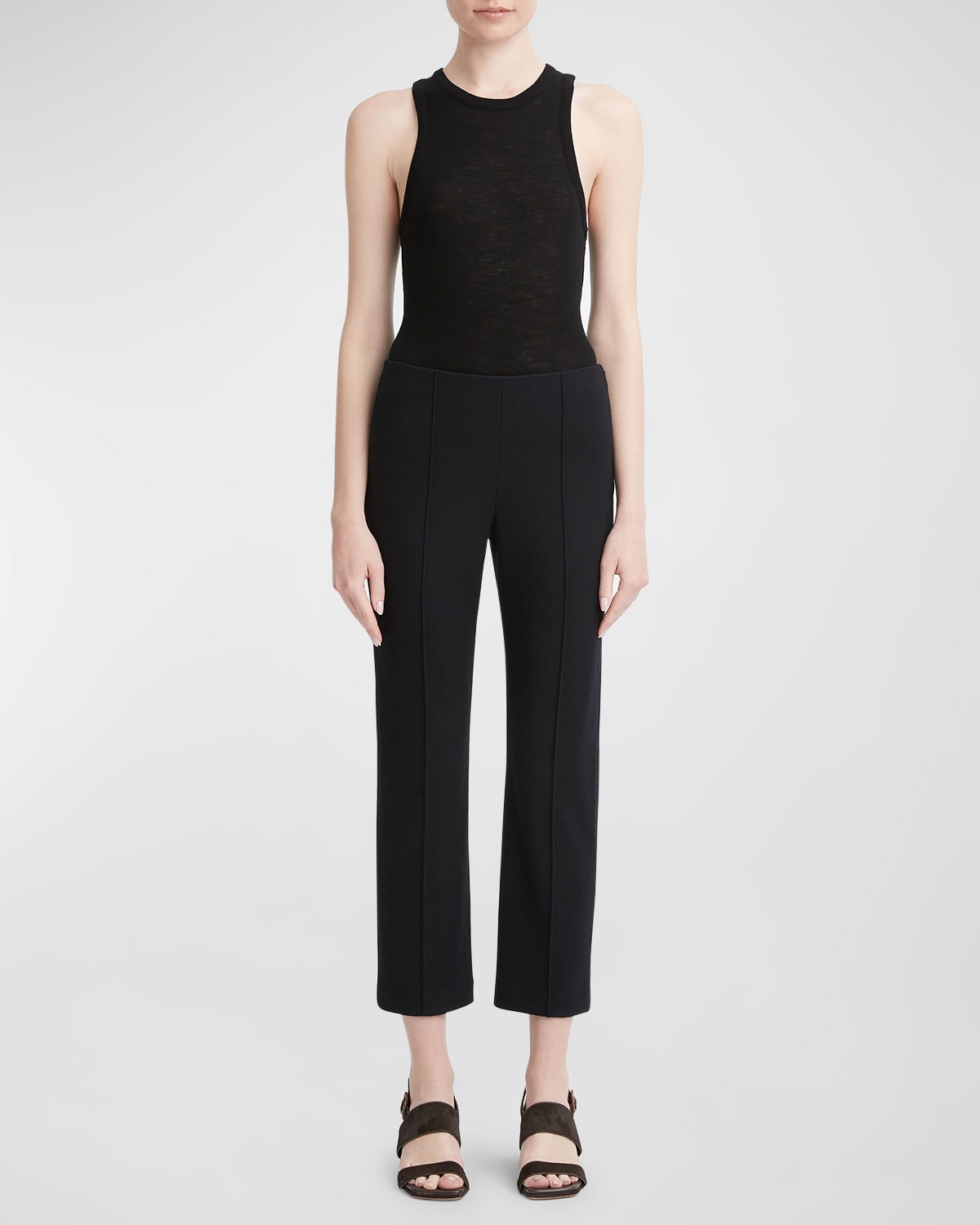Vince Mid-rise Stitched Wool Kick-flare Trousers In Black