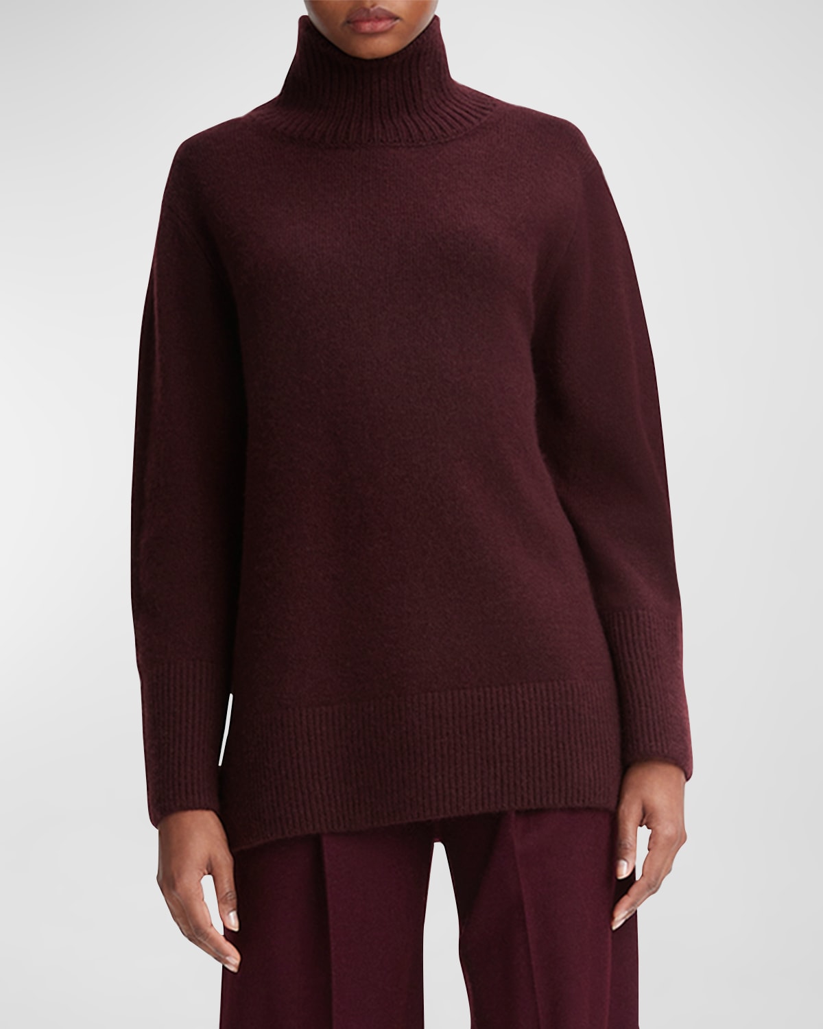 Mixed Gauge Wool-Cashmere Turtleneck Tunic Sweater