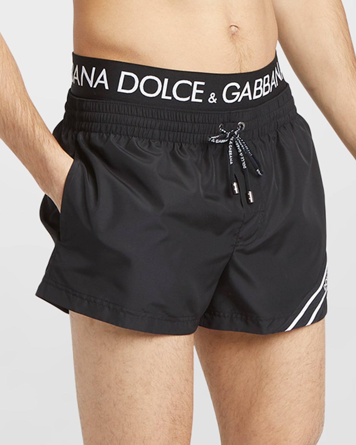 Shop Dolce & Gabbana Men's Swim Shorts With Dg Logo Waist In Black