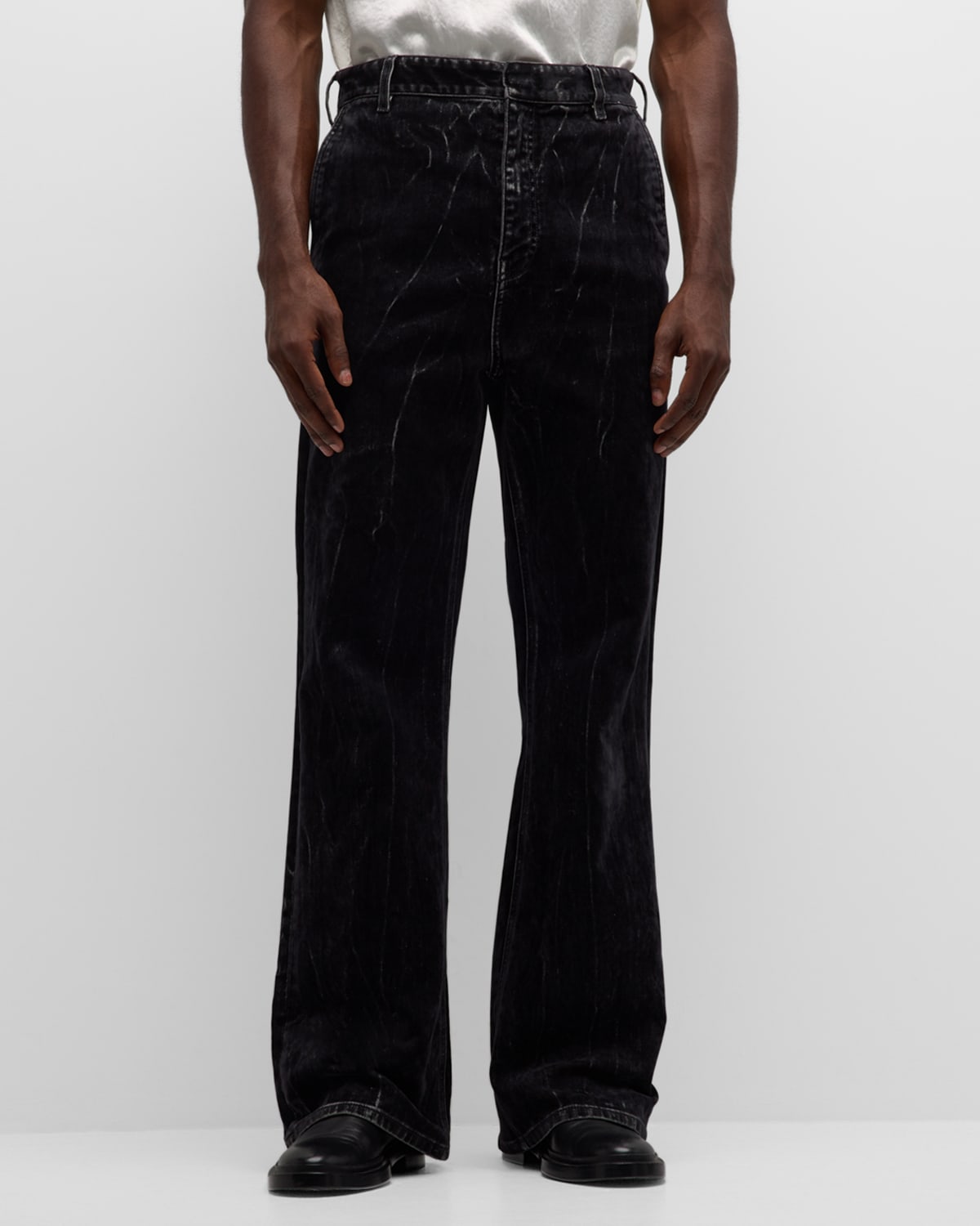 Shop Loewe Men's Flocked Straight-leg Jeans In Charcoal