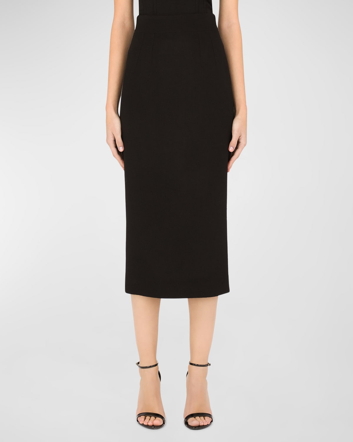 Dolce & Gabbana Central Split-hem Wool Midi Pencil Skirt In Black