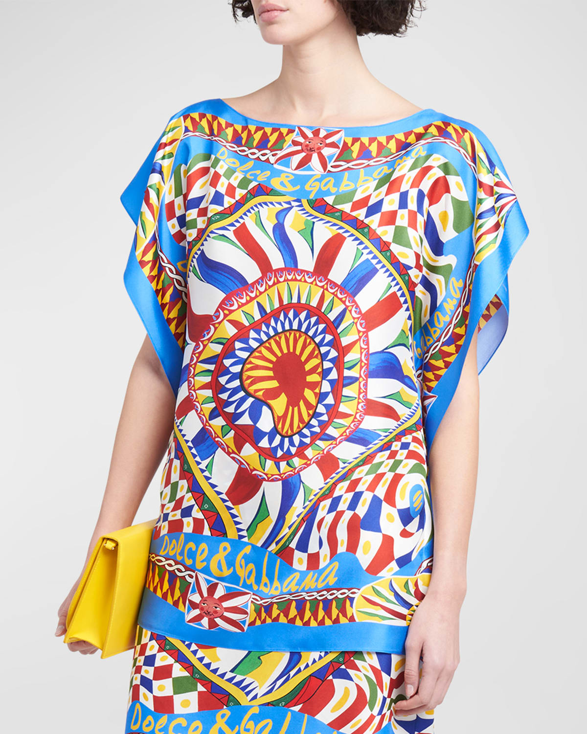 Dolce & Gabbana Carretto Print Silk Top In Naturalwhi