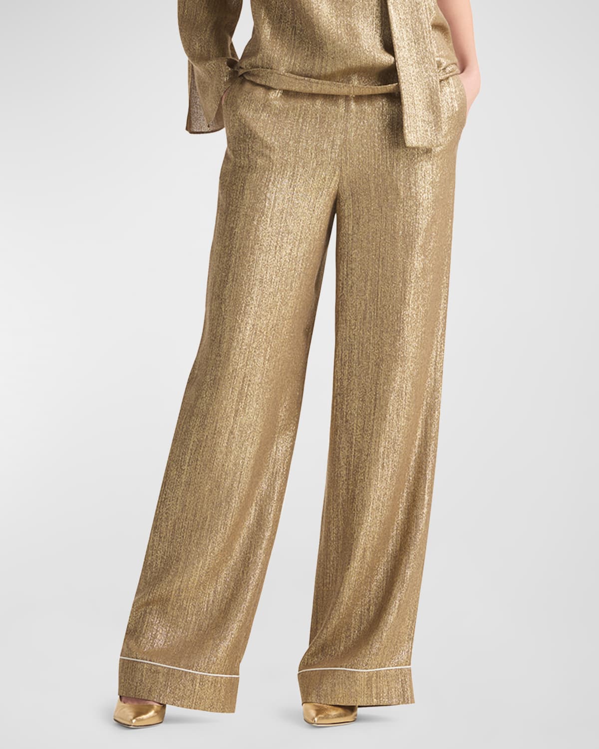 Pintuck Wide Leg Trouser in Viscose Wool Crepe, Women's Pants