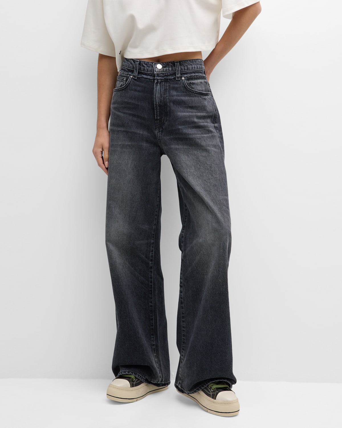 Amiri Double Waistband Wide-leg Denim Jeans In Aged Black