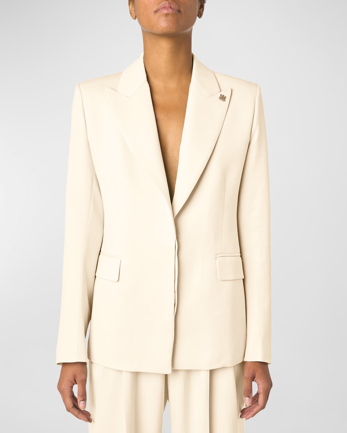 Shop Amiri Single-breasted Blazer Jacket With Pin In Alabaster