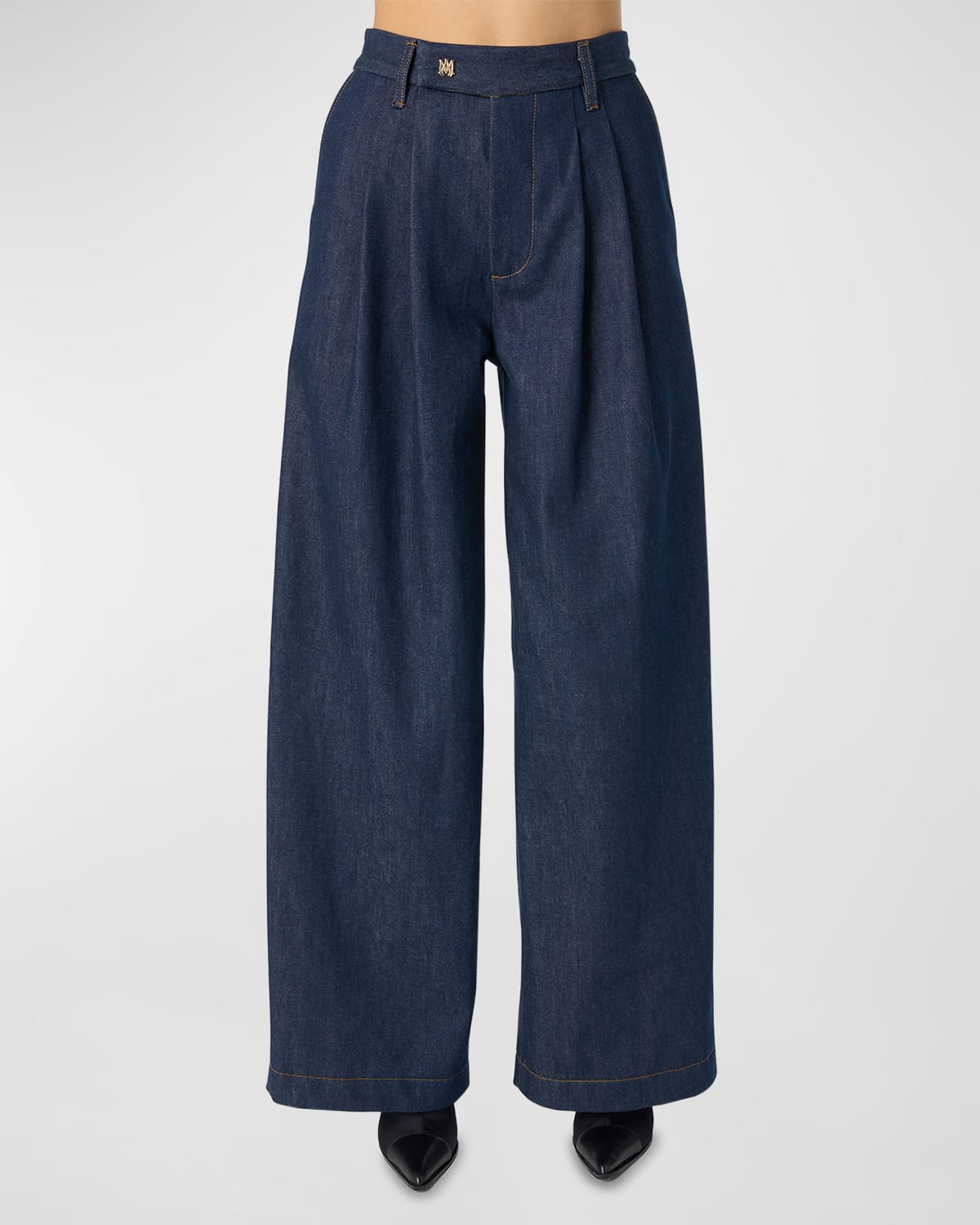 Amiri Wide Leg Double Pleated Pant In Raw Indigo