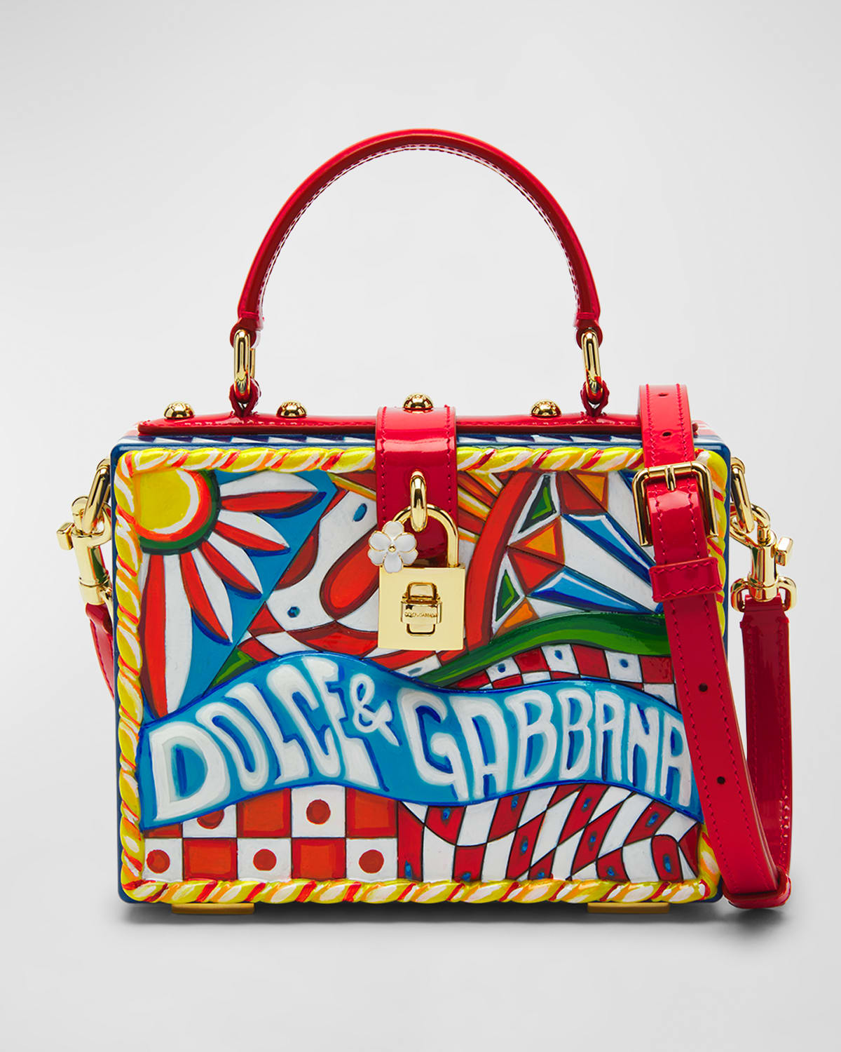 DOLCE & GABBANA LOGO PRINTED LEATHER BOX TOP-HANDLE BAG