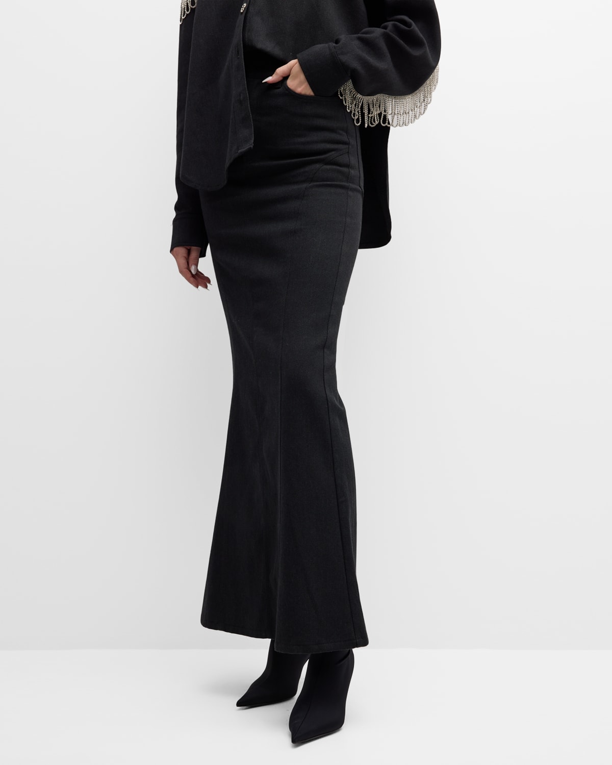 Rotate Birger Christensen Twill A-line Maxi Skirt In Black