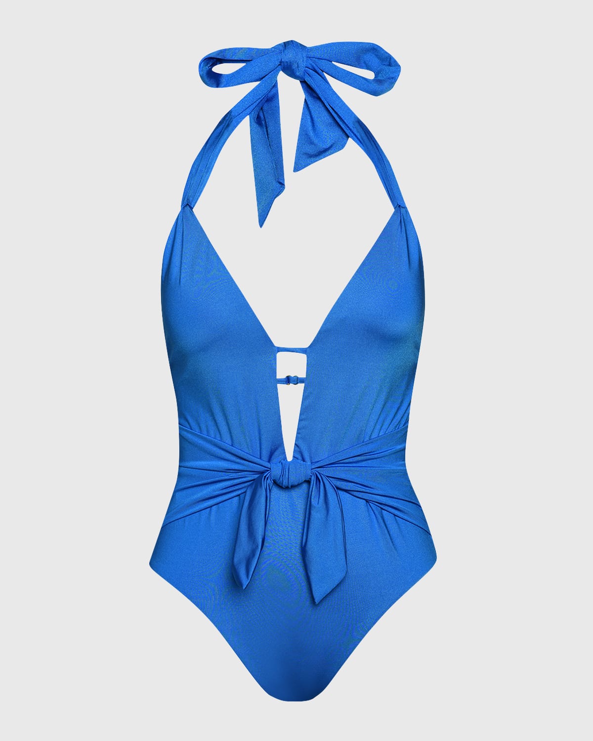 Solid V-Plunge Halter One-Piece Swimsuit