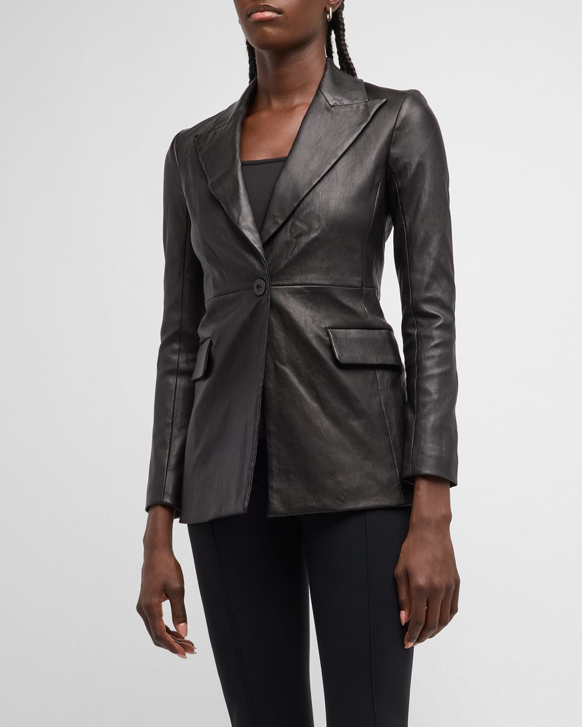 Leather Single-Breasted Blazer Jacket