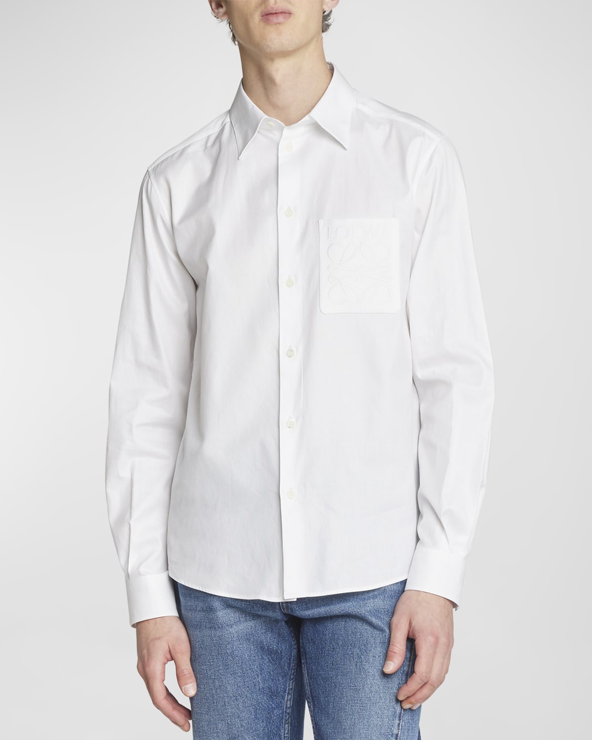 Shop Loewe Men's Anagram Pocket Dress Shirt In White