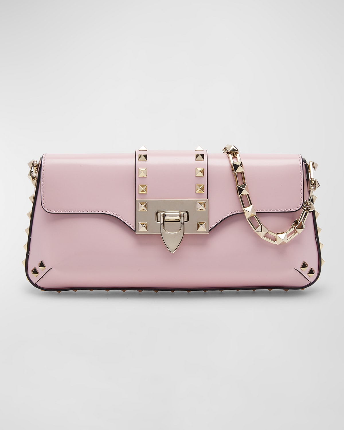 VALENTINO Rockstud Leather Clutch Bag Pink