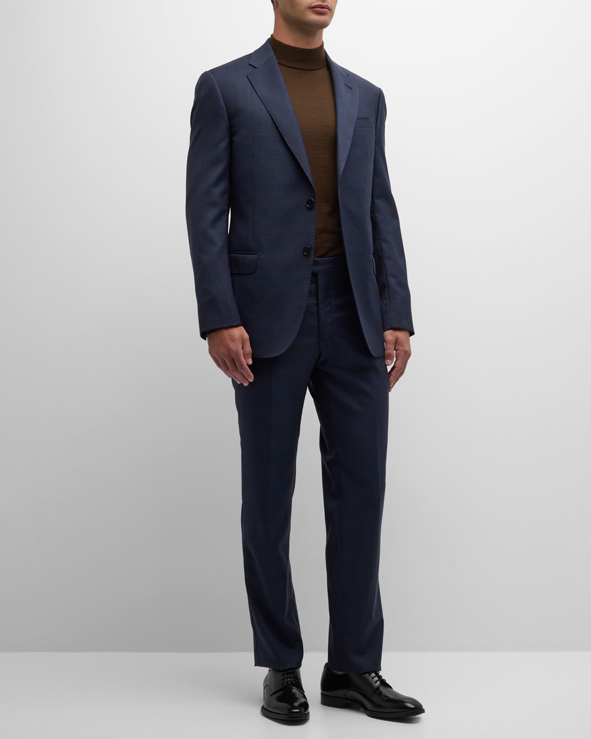 Shop Emporio Armani Men's Windowpane Wool Suit In Blue