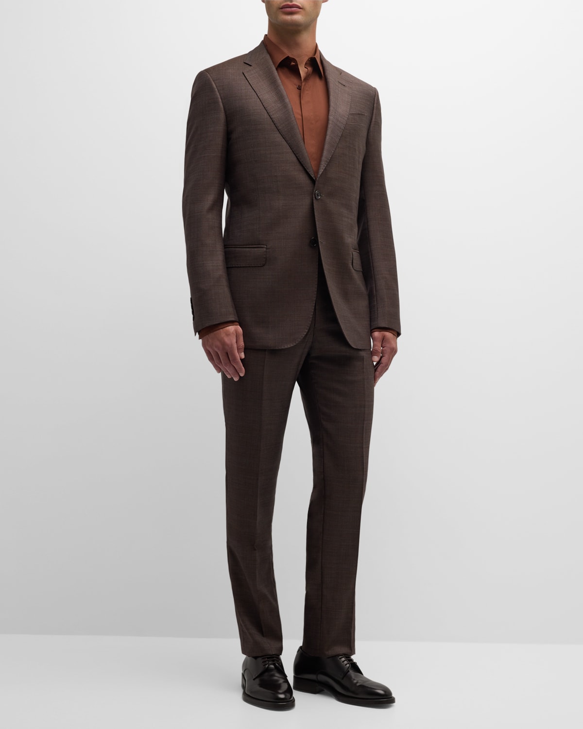 Emporio Armani Men's Melange Wool Suit In Solid Dark Brown
