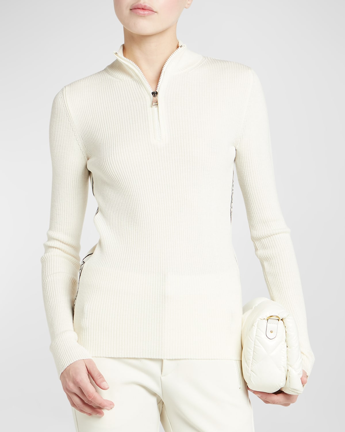 Moncler White Zip Up Knitted Sweatshirt In White