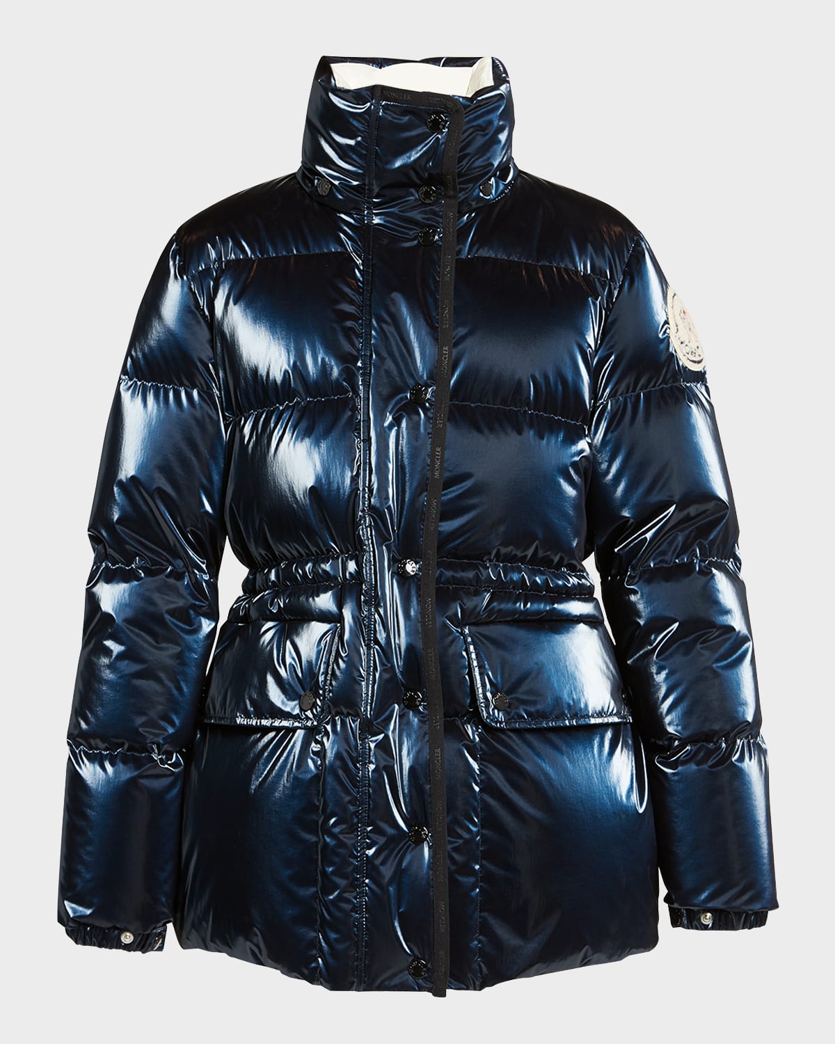 Shop Moncler Herault Metallic Puffer Jacket With Removable Hood In Navy