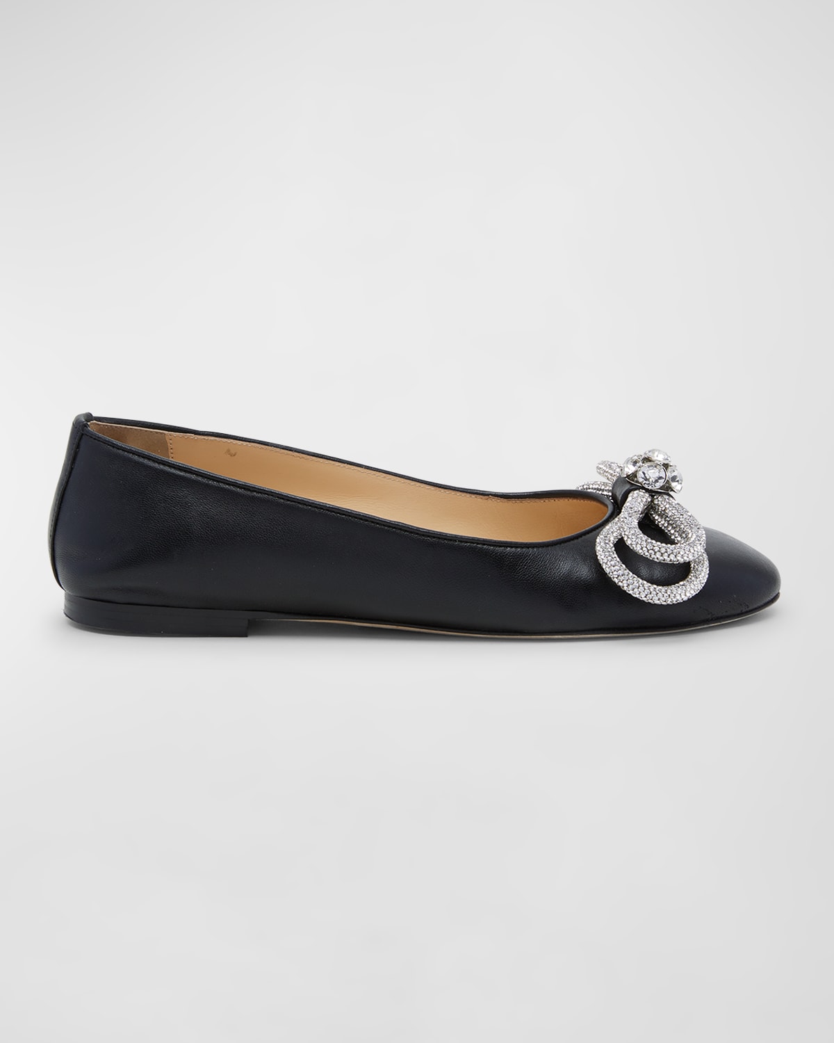 Shop Mach & Mach Double Bow Leather Ballerina Flats In Black