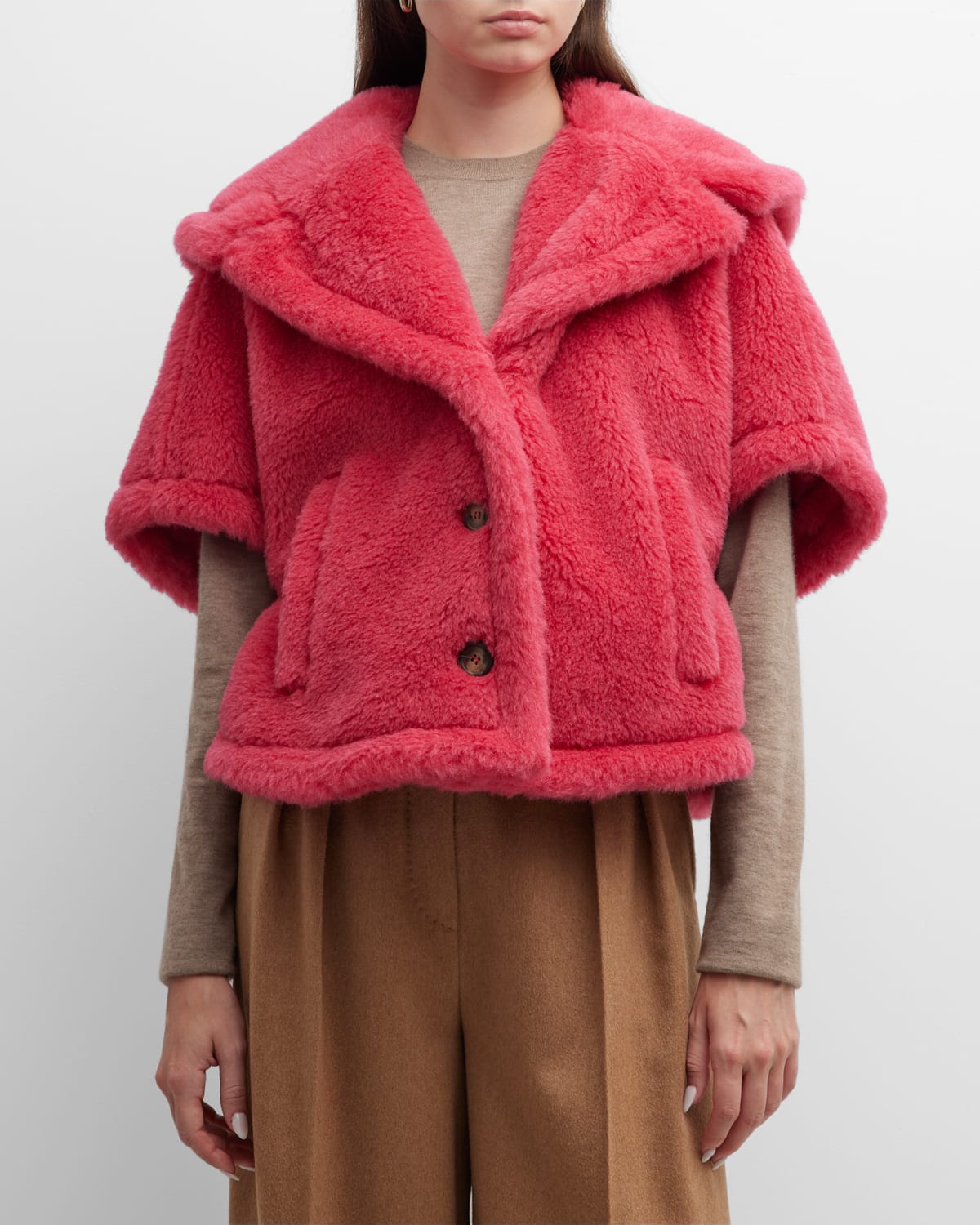 Shop Max Mara Teddy Wool-blend Short Jacket In Raspberry