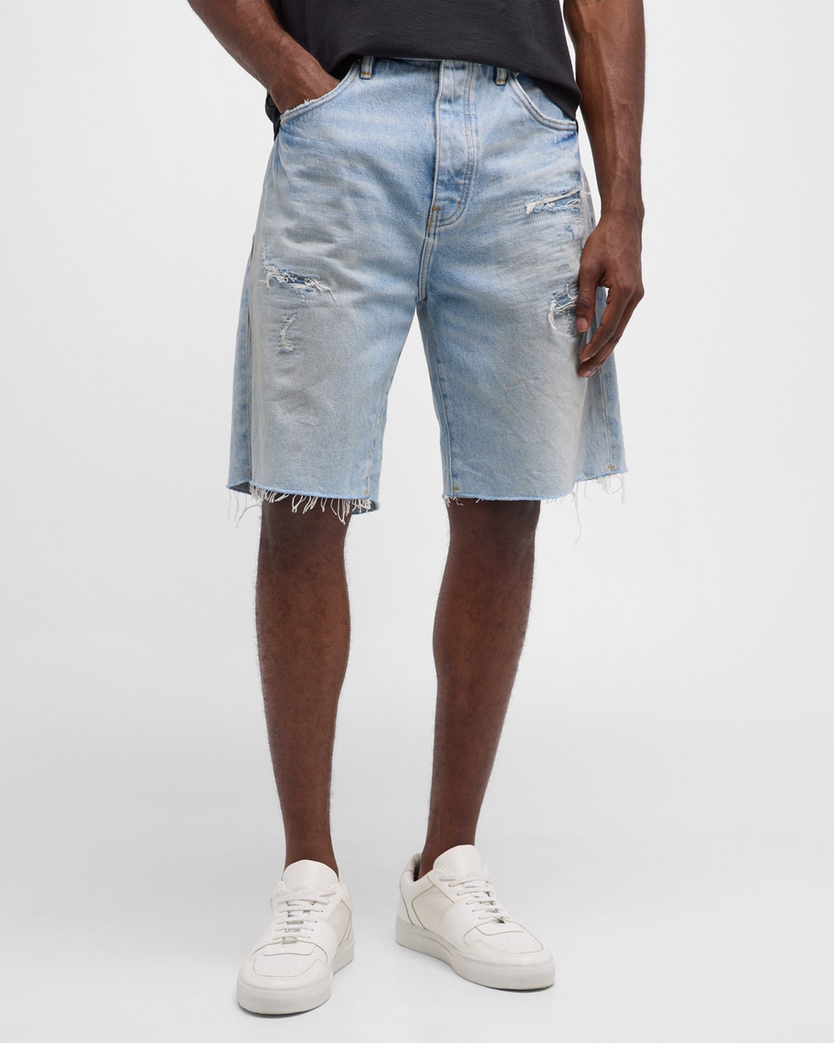 Purple Men's Destroyed Denim Shorts In Indigo